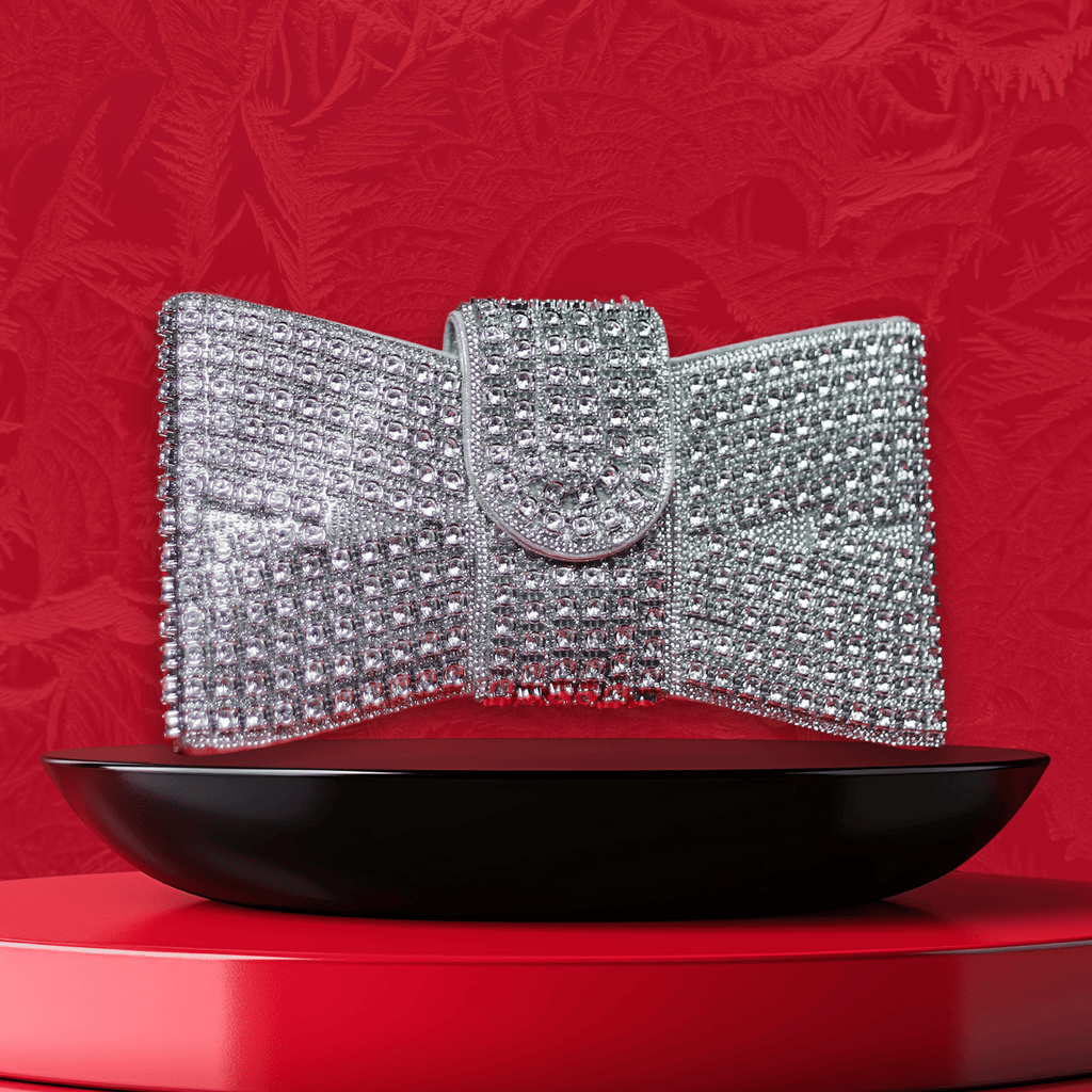 Benita Aurora Bow Clutch — Silver Crystal