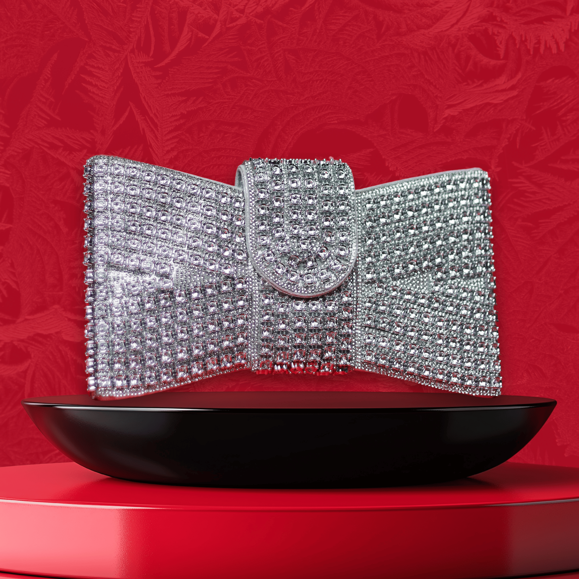 Benita Aurora Bow Clutch — Silver Crystal