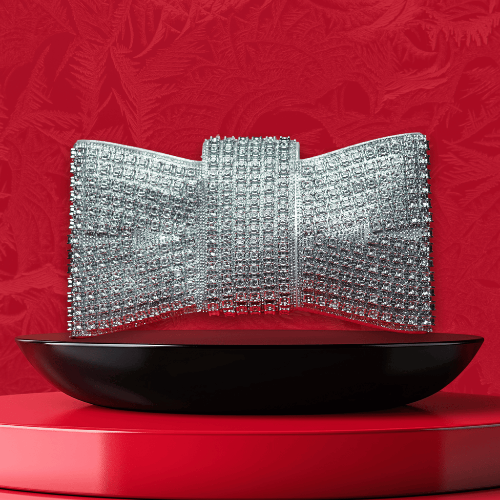 Benita Aurora Bow Clutch — Silver Crystal